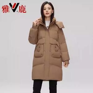 雅鹿羽绒服百搭2024新款时尚中长款连帽韩版90鸭绒正品加厚外套潮