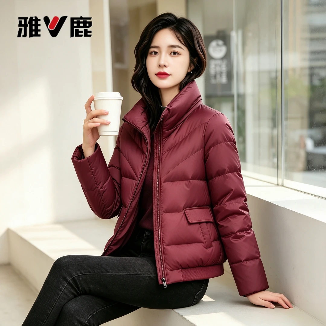 雅鹿轻薄短款立领显瘦女款羽绒服