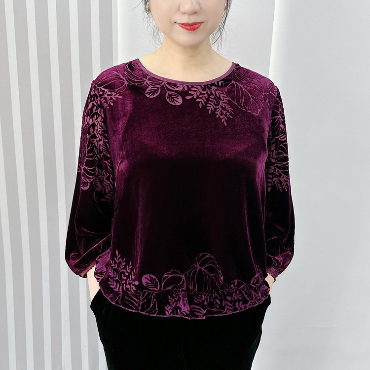 纯正桑蚕丝植绒提花高档专柜中老中老年女装