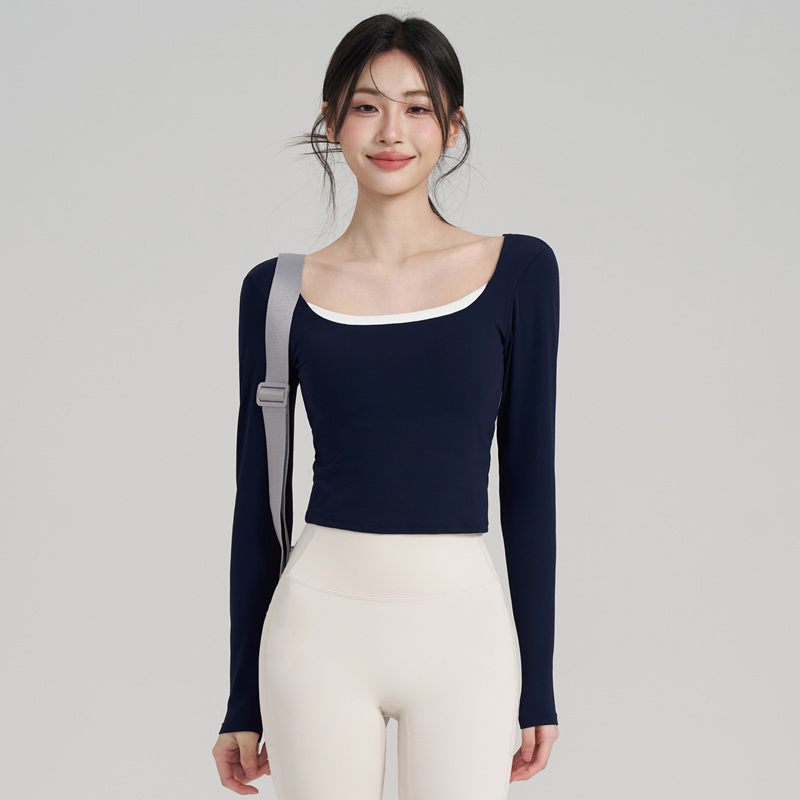 IuIu秋冬带胸垫美背瑜伽服长袖女