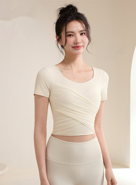 IUIU YOGO瑜伽服女带胸垫运动上衣修身显瘦短袖普拉提训练健身服