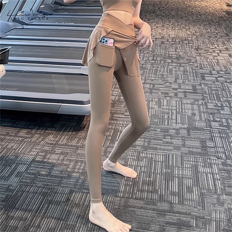 IuIu假两件健身裤高腰弹力瑜伽裤