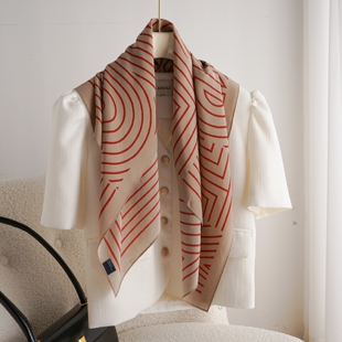 极简线条 双绉真丝方巾春夏条纹几何丝巾100%桑蚕丝围巾防晒披肩