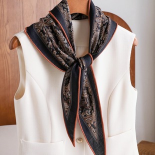 复古佩斯利丝毛丝绒菱形巾橘边腰果花围巾双面桑蚕丝羊毛丝巾领巾