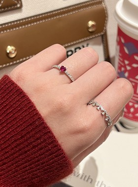 女红刚玉甜美爱心戒指