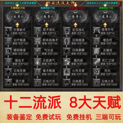 火龙十二流派8大天赋装备鉴定