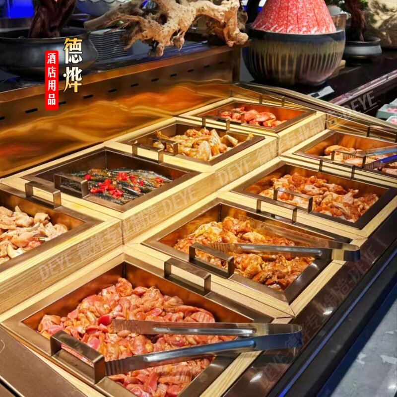 不锈钢金色方形肉盘腌制烤肉盘图片