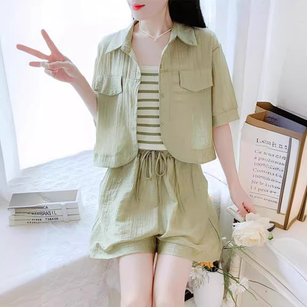 小个子短裤套装女夏季2024新款时尚穿搭一整套防晒衬衣短裤