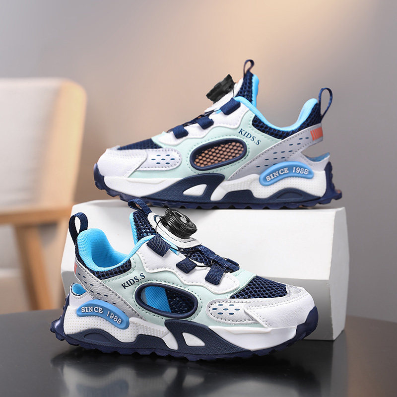 回力男童鞋夏季镂空框子鞋透气单网儿童纽扣运动鞋中大童夏天跑鞋