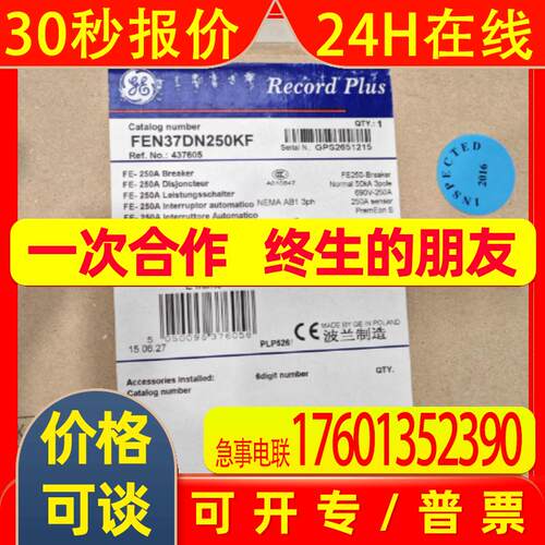 GE Record Plus断路器 FEN37DA250KF