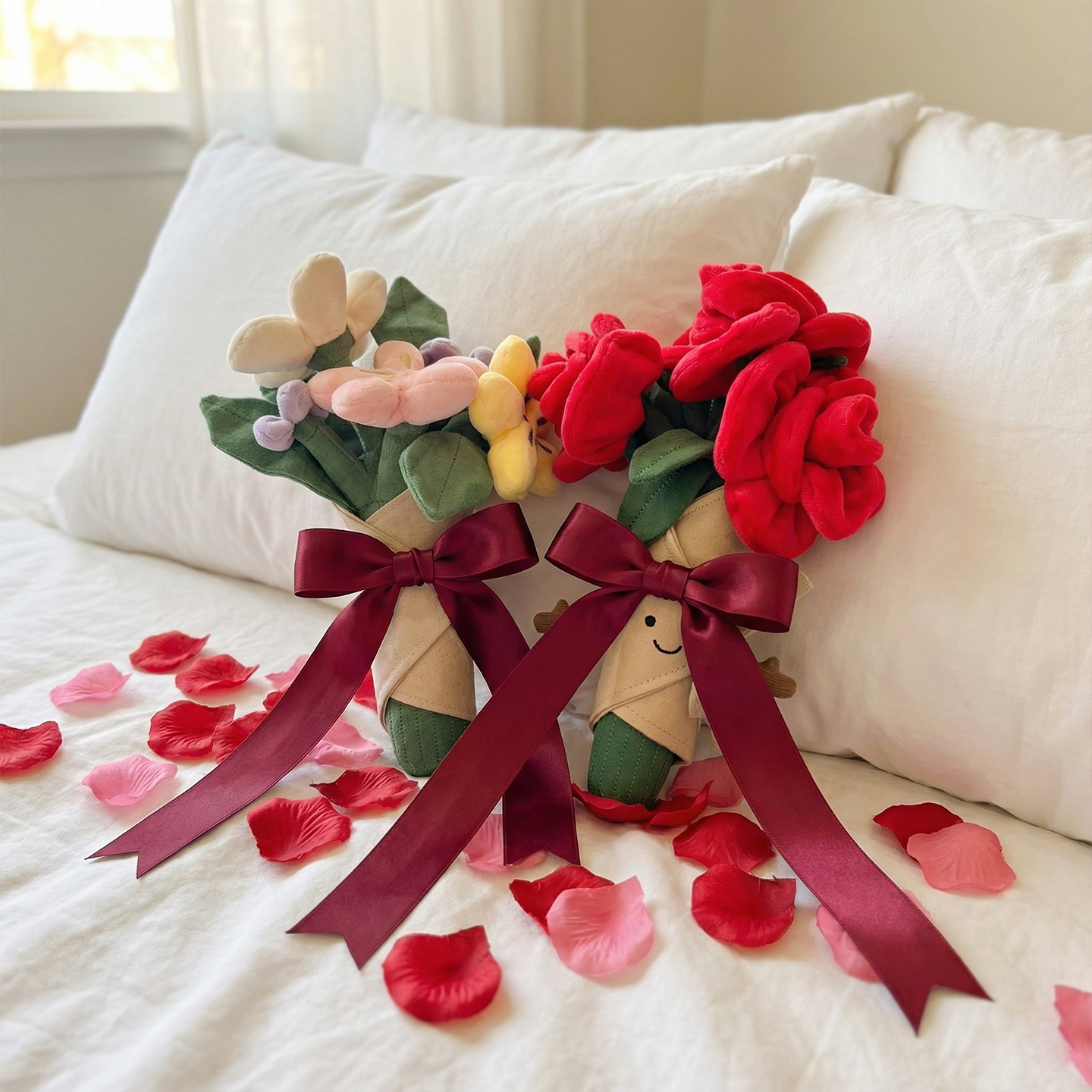 可爱手捧花朵玩偶公仔玫瑰花束毛绒玩具布娃娃女孩情人节生日礼物