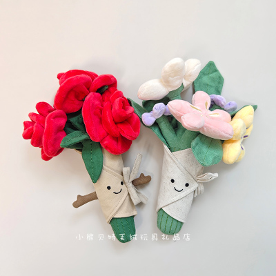 手捧花束玫瑰花公仔玩偶