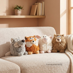 豆袋狐狸玩偶小羊公仔迷你熊毛绒玩具灰狼布娃娃可爱女孩生日礼物
