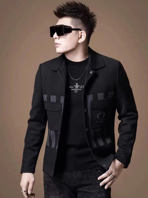 男士高级感男装中厚款夹克外套男2025秋冬季新款时尚潮牌印花夹克
