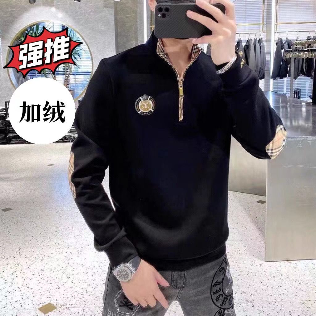 欧洲站2025秋季新款潮流立领半拉链加绒加厚卫衣男虎头标刺绣长袖