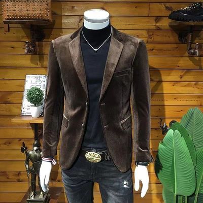 金丝绒西装男士外套秋季2025新款韩百搭欧洲站气质上衣单西服