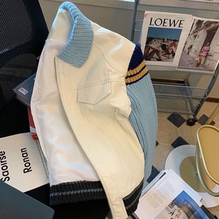 法式 新款 别致设计感百搭洋气上衣 春秋季 潮流复古拼色夹克外套男士