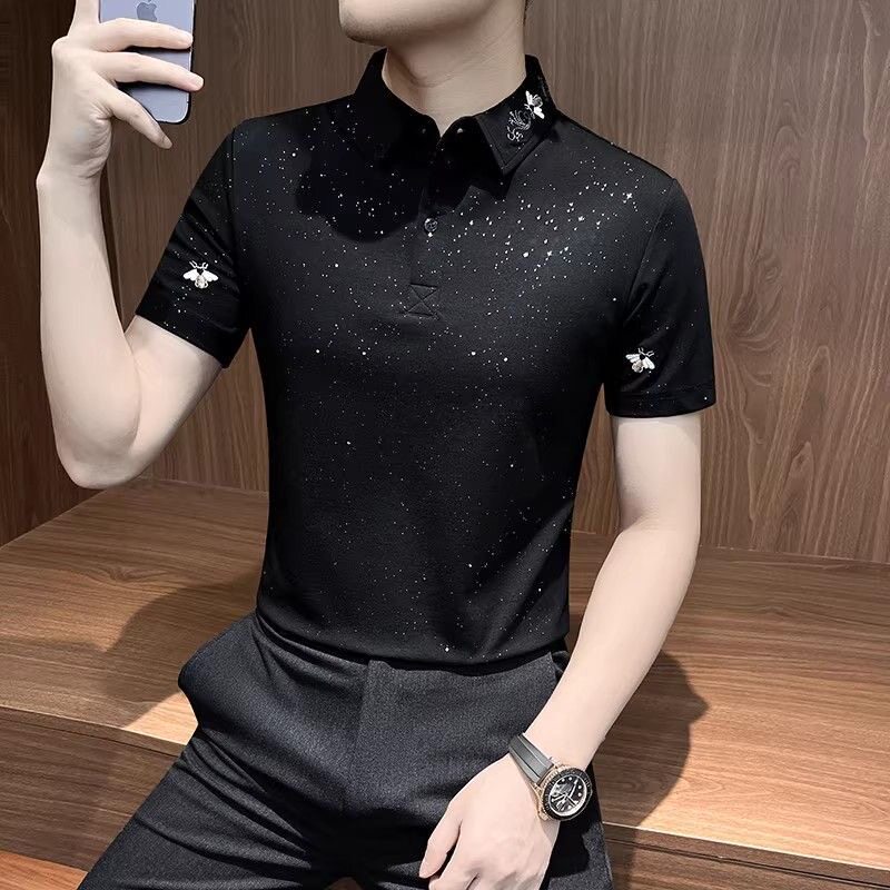 满天星短袖男款polo衫时尚2026新款夏季高级感蜜蜂刺绣翻领t恤图片