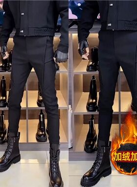 冬季新款男士痞帅束脚紧身显瘦西裤个性休闲裤夜店发型师工装裤潮