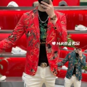 2026春秋新款 高端熨烫休闲外套 修身 百搭潮流西装 弹力富贵锦鲤男士