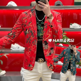 修身 弹力富贵锦鲤男士 高端熨烫休闲外套 百搭潮流西装 2025春秋新款