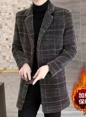 高档毛呢中长款风衣男士外套秋冬加厚夹克翻领呢子冬季外穿大衣潮