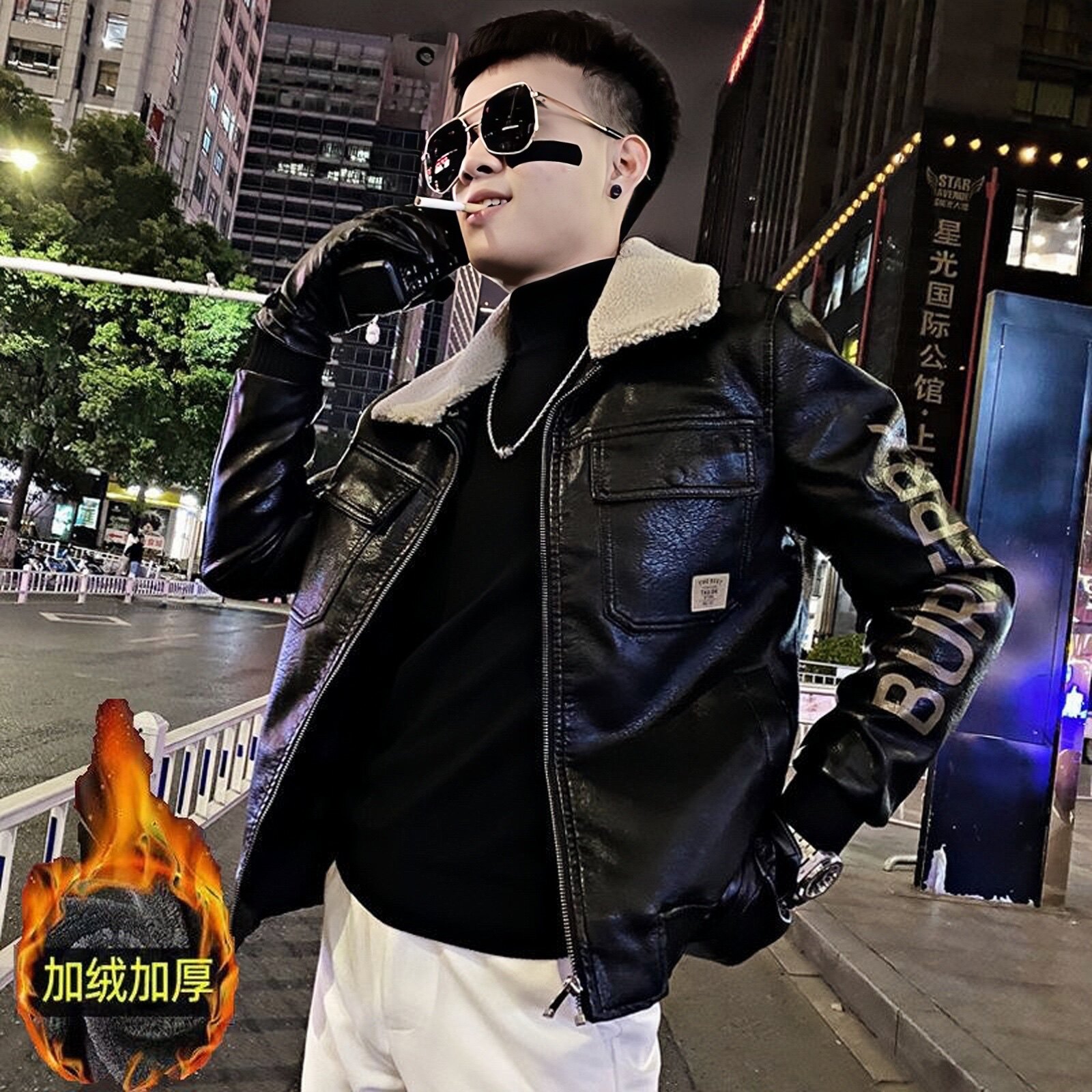 欧洲冬季可拆卸毛领加厚皮衣外套男修身加绒棉服时尚帅气保暖夹克,男装,夹克,淘宝优惠券,粉丝福利购,淘宝优惠卷