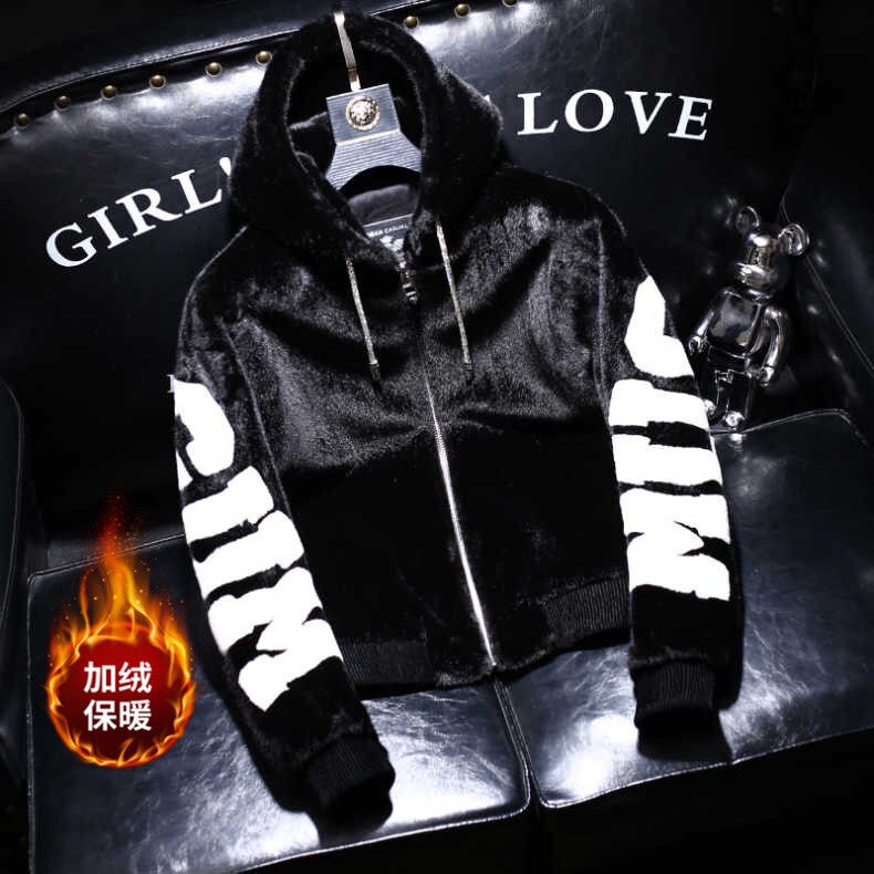 秋冬季加厚保暖连帽外套新款男士休闲时尚百搭修身夹克男装外穿潮