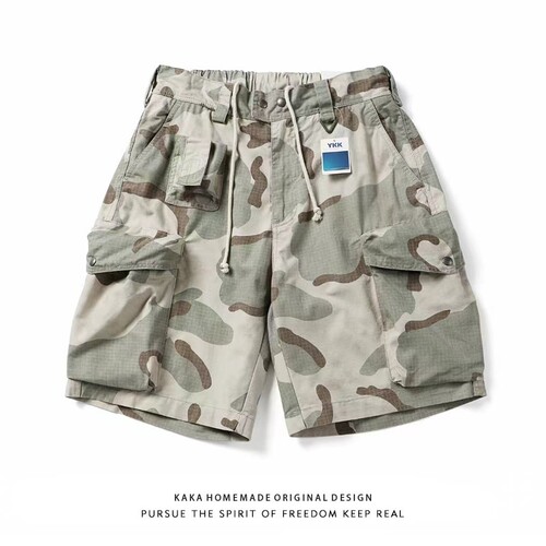 25ss日系穿搭city camo复古个性迷彩纯色多袋工装五分裤宽松抽绳
