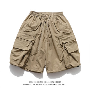 户外港风百搭宽松多口袋五分裤 夏季 短裤 日系复古青年潮余文乐工装