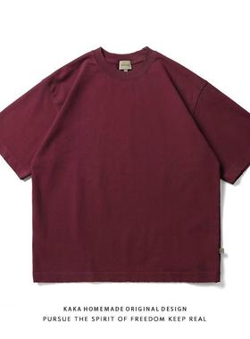 2SS日系复古青年做旧磨边 320g水洗休闲短袖T恤男夏季宽松短袖衫