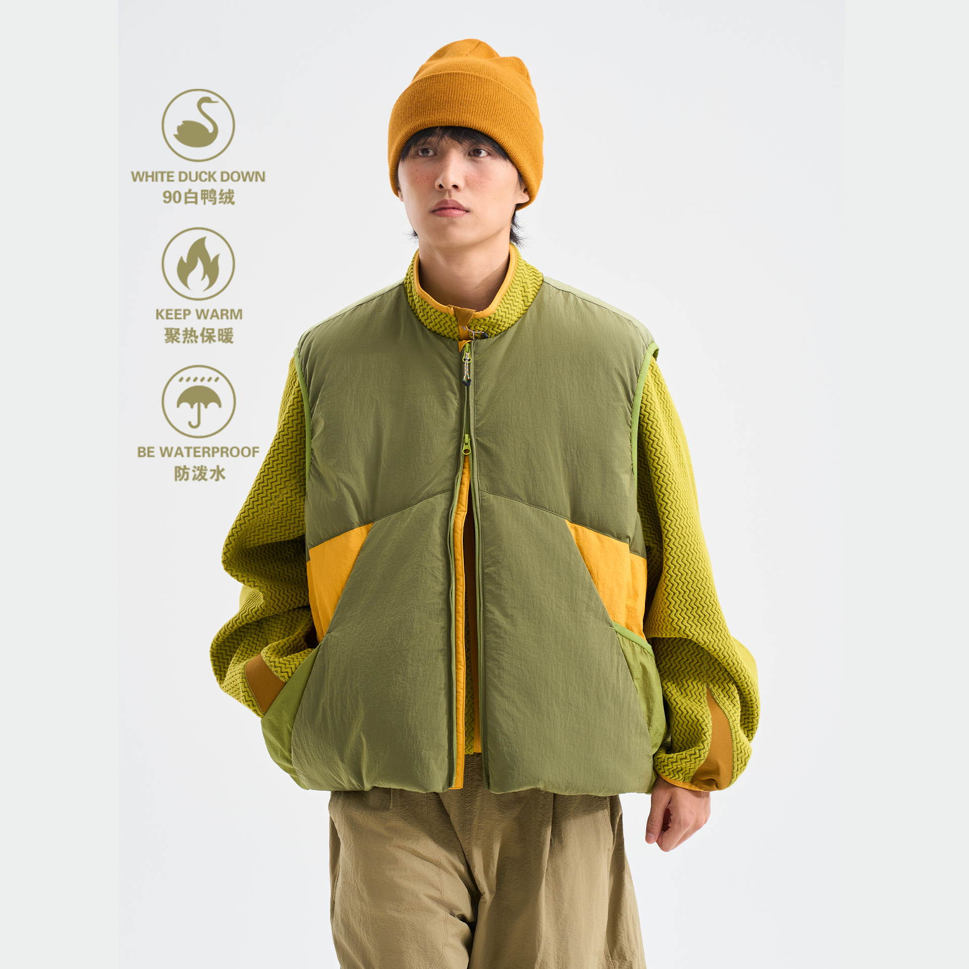 日系户外白鸭绒羽绒服马甲男女款冬季外叠穿保暖圆领无袖坎肩外套