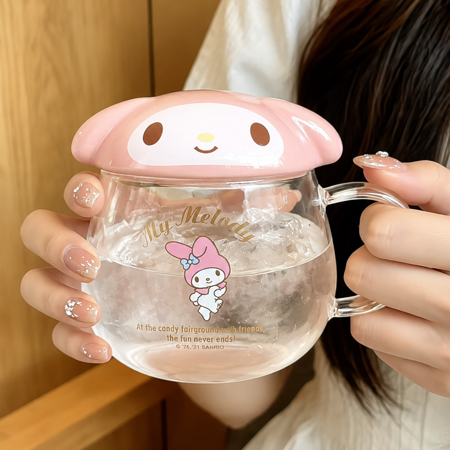hellokitty玻璃杯带手柄可爱卡通高硼硅圆形水杯耐热防爆喝水杯子