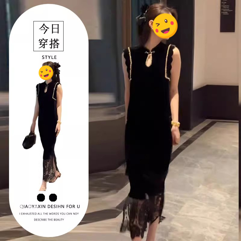 新中式气质国风黑色蕾丝无袖上衣半裙女装2025夏季新款名媛高级感