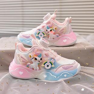 女童鞋子带灯儿童运动鞋2025冬季新款纽扣软底加绒女孩棉鞋发光鞋
