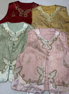 26016春季新款新中式国风重工刺绣提花圆领无袖马甲