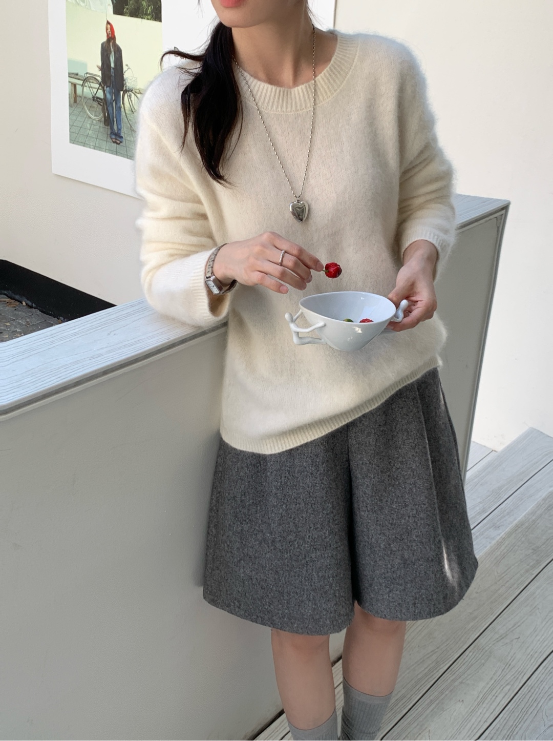 2025全毛拉毛圆领套头毛衣女秋冬季宽松百搭慵懒风软糯纯色针织