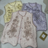 涉宿251859新中式 国风提花重工串珠刺绣水貂毛夹棉马甲