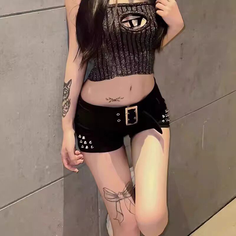 美式性感低腰辣妹超短裤女新款铆