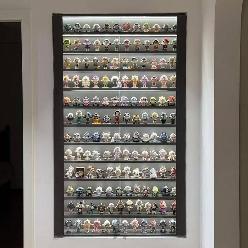 轻奢盲盒超薄玻璃门手办柜落地储物柜泡泡玛特透明模型玩偶收纳柜
