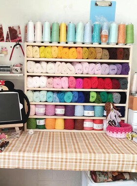 8号蕾丝棉线置物柜手工编织毛线团收纳柜实木储物盒桌面展示架