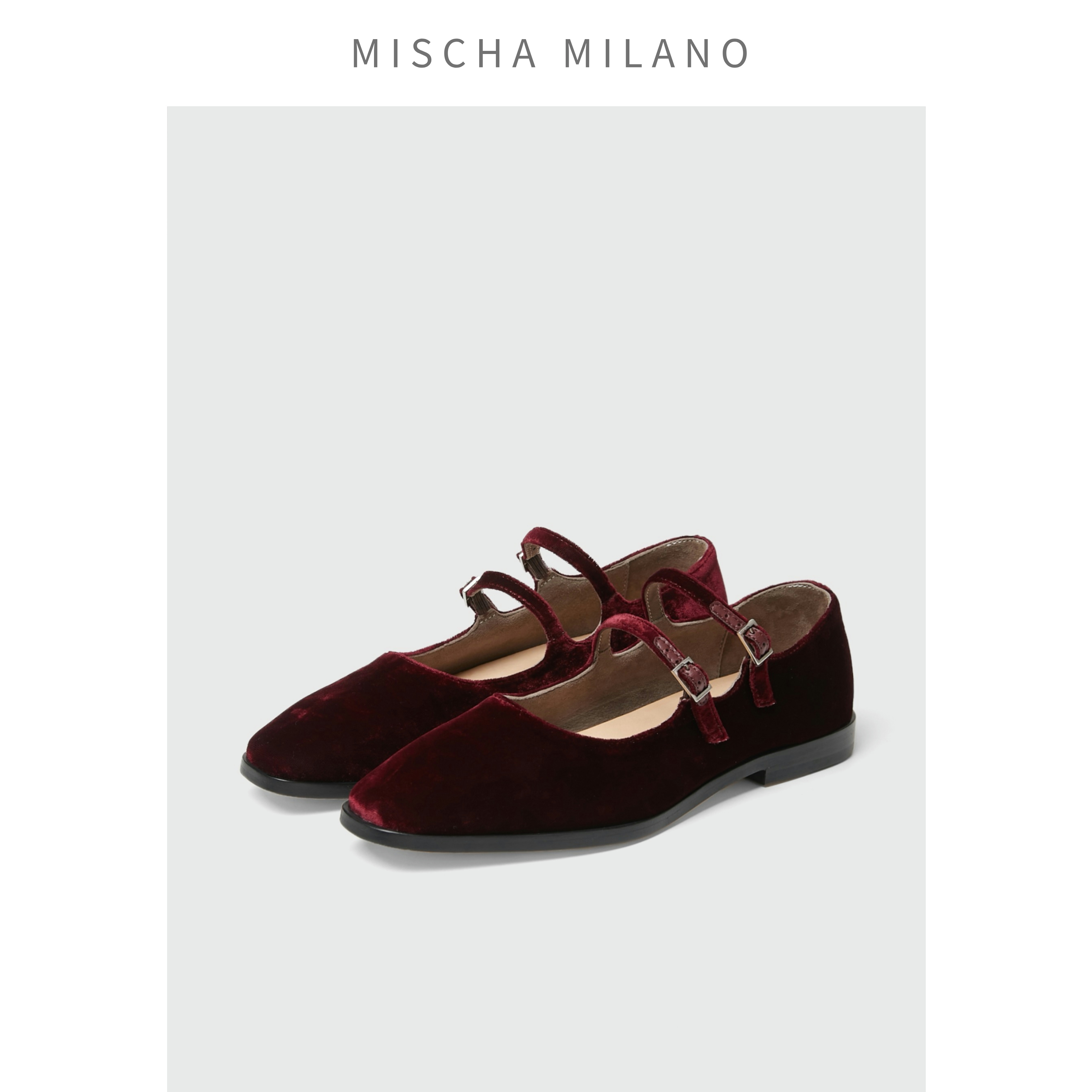 意大利mischa 丝绒玛丽珍2024秋冬新款 浅口小皮鞋法式平底单鞋女
