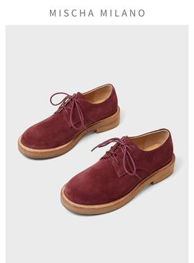 意大利MISCHA 德比鞋女厚底小皮鞋 2024新款秋冬中跟英伦风单鞋女