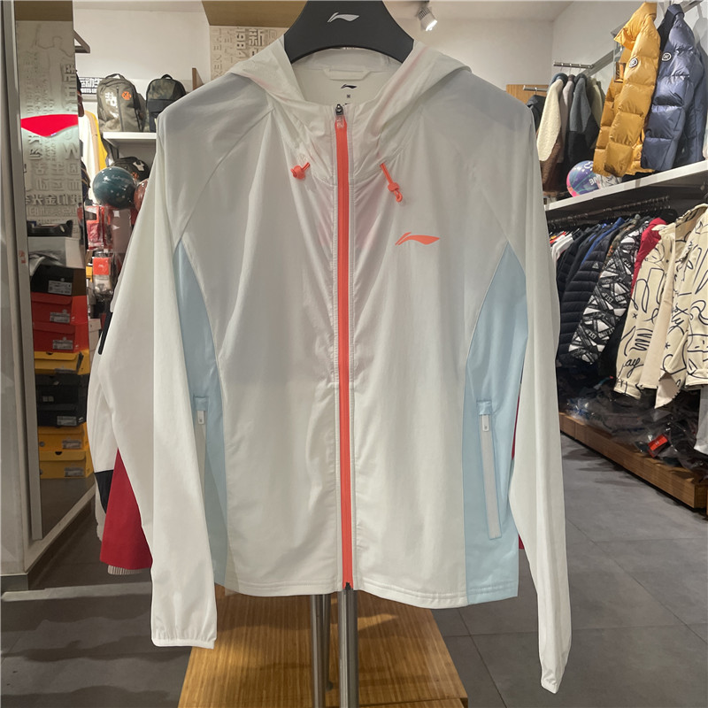 LI NING 패션 자켓 2022 여름 새로운 여성 달리기 빠른 건조 통기성 후드 스포츠 윈드 브레이커 AFDS346