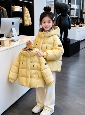 女童秋冬加厚棉衣2025新款洋气冬保暖连帽棉服韩版女孩休闲外套潮