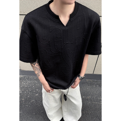 2026 夏季新款 外景黑墙大码V领肌理感短袖M-5X HT26278-特P20