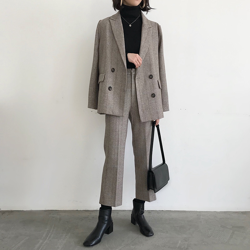 小西装宽松休闲气质chic羊毛呢