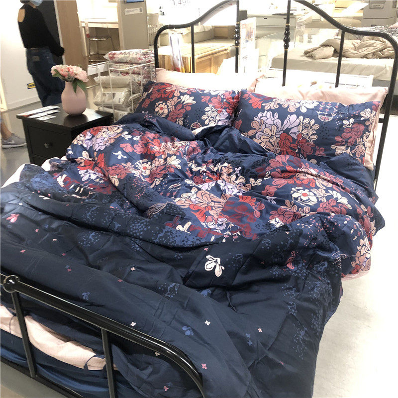 IKEA宜家 埃勒塞比 被套床上用品四件套花卉图案深蓝色