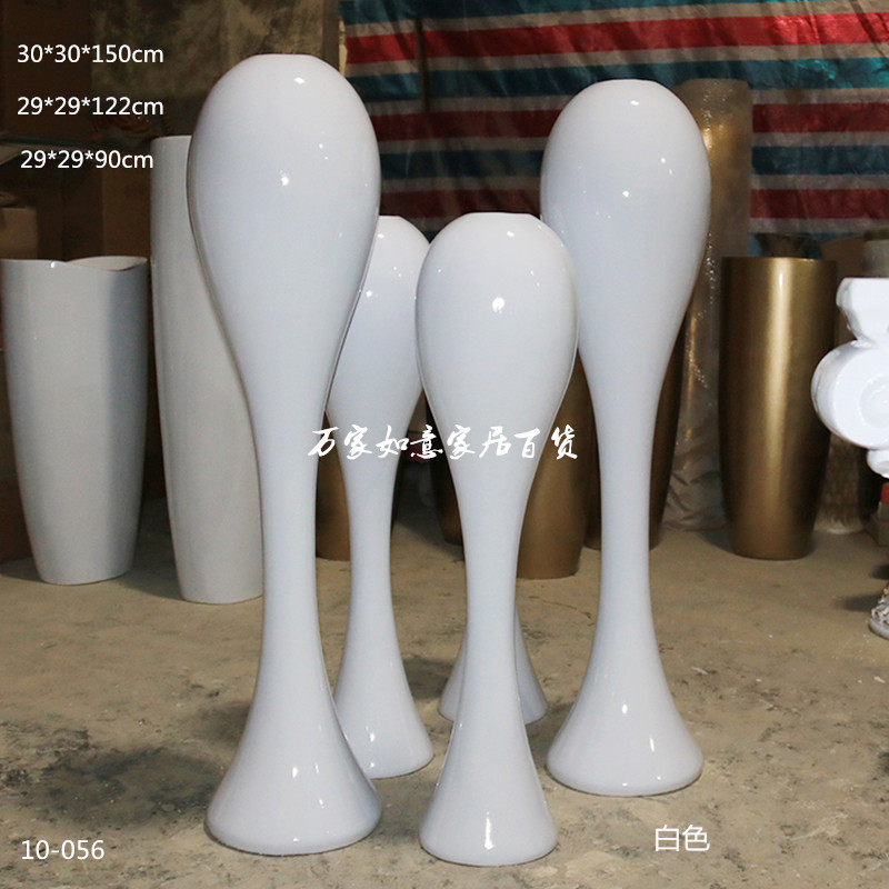简约灯泡造型落地大花瓶酒店商场乔迁玻璃钢花器客厅花插草球直销