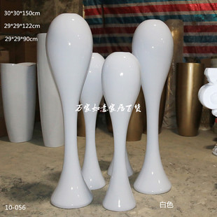 简约灯泡造型落地大花瓶酒店商场乔迁玻璃钢花器客厅花插草球直销